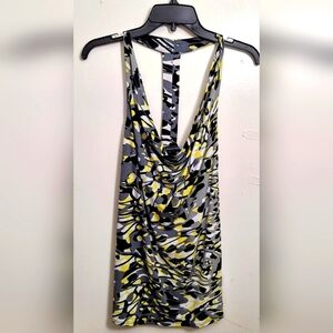 NWOT International Concepts Abstract Racer Back Halter Top With Draped N…